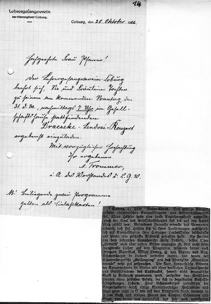 Salvatorkirche Coburg - Draeseke-Ged&auml;chtnisfeier (26 Feb 1926) Draeseke - Lendvai-Konz. Gesellschaftshaus Coburg (Okt 1926)