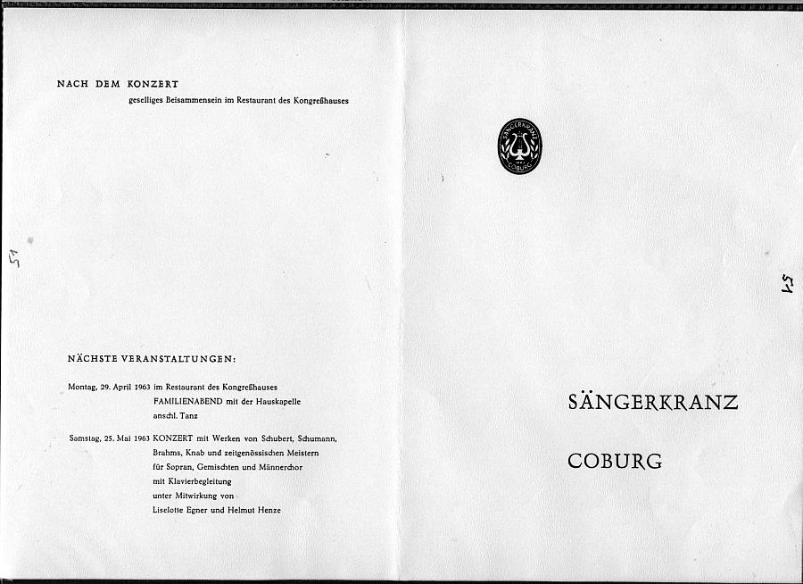 Festsall des Kongre&szlig;hauses Coburg - 50. Todestag Draeseke (sonata op 6; Sonata op 38; Lieder) Coburg - 6 Apr 1963