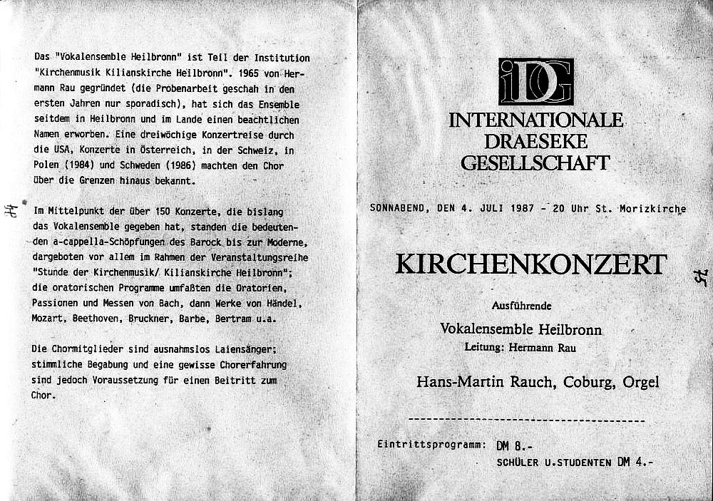 Morizkirche Coburg - Draeseke Gro&szlig;e Messe op 85 (Vokalensemble Heilbronn, Hermann Rau) 4 Jul 1987