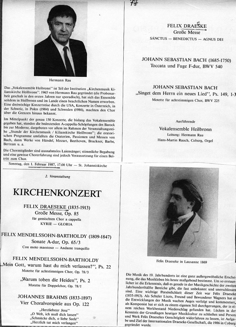 Johanniskirche Heilbronn - Draeseke Gro&szlig;e Messe op 85 (Vokalensemble Heilbronn, Hermann Rau) 1 Feb 1987