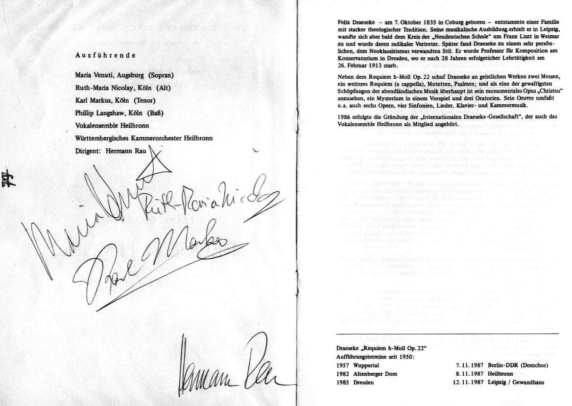 Draeseke Requiem in H-moll am 4 October 1987 in Heilbronn - Kilianskirche&nbsp;(8 Nov 1987, W&uuml;rttenberg Kammerorchestra Heilbronn, Hermann Rau) 