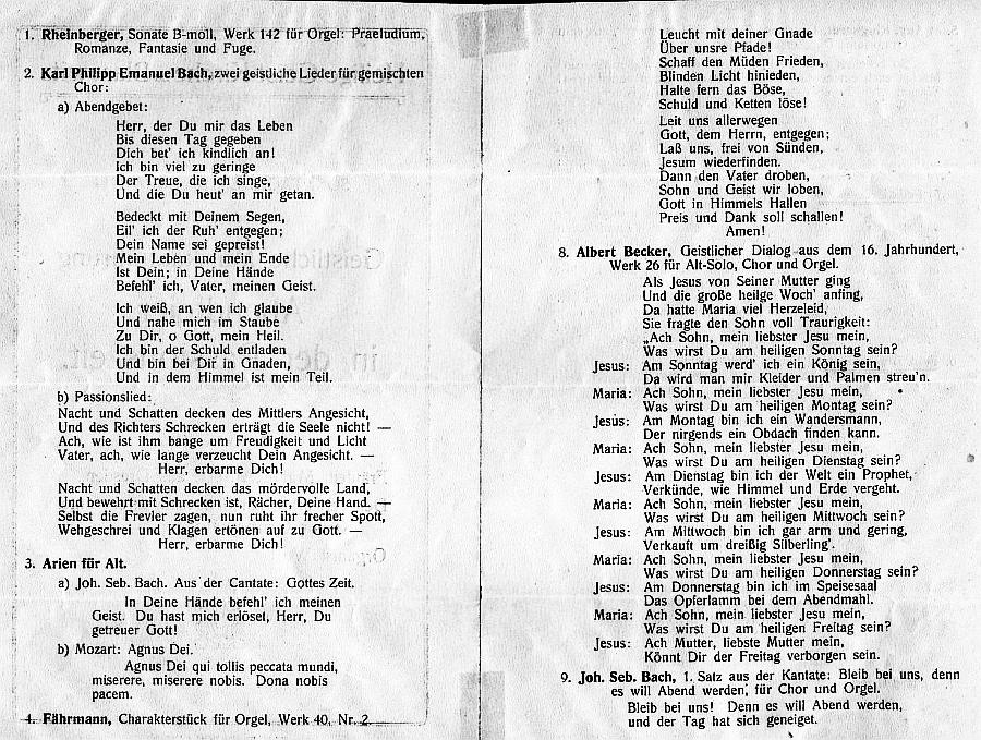 Heilige Geist-Kirche zu Blasewitz: Abendfeier in der Passionszeit. Rheinberger, CPE Bach, JS Bach, Klughardt, Draeseke (Psalm 23, f&uuml;r Frauenchor), Grieg - Dresden 15 M&auml;r 1914