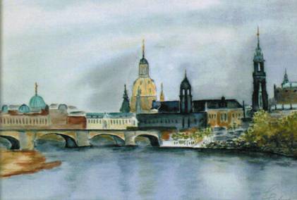 Erika Palme &ndash; Dresden, Blick auf Frauenkirche, Schloss und Hofkirche
